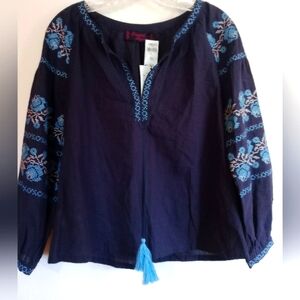 Cowgirl Legend NWT Sz. Small‎ Blue 100% Cotton Embroidered Top